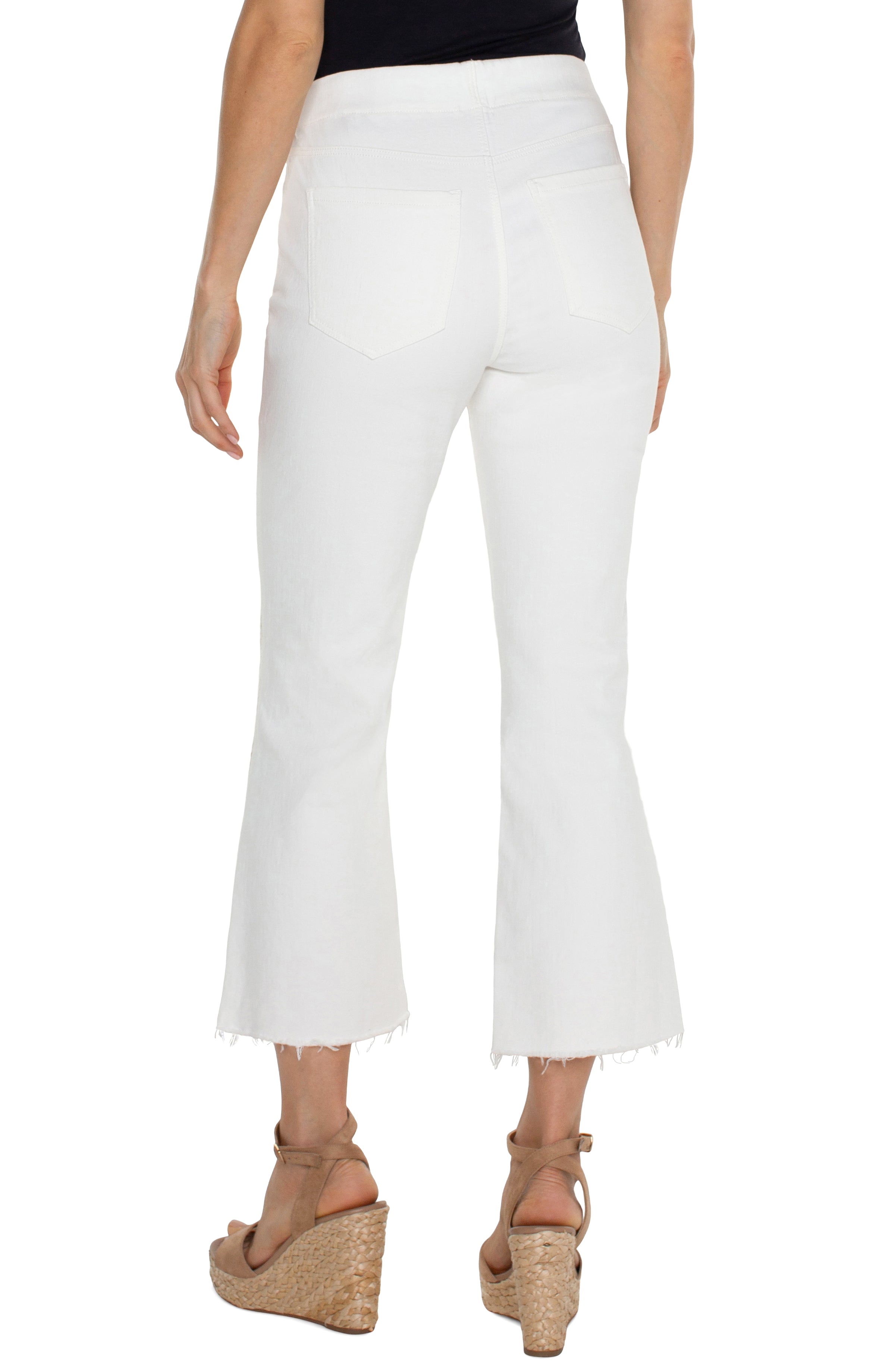 LVP Chloe Crop Flare with Fray Hem - Bright White Back View