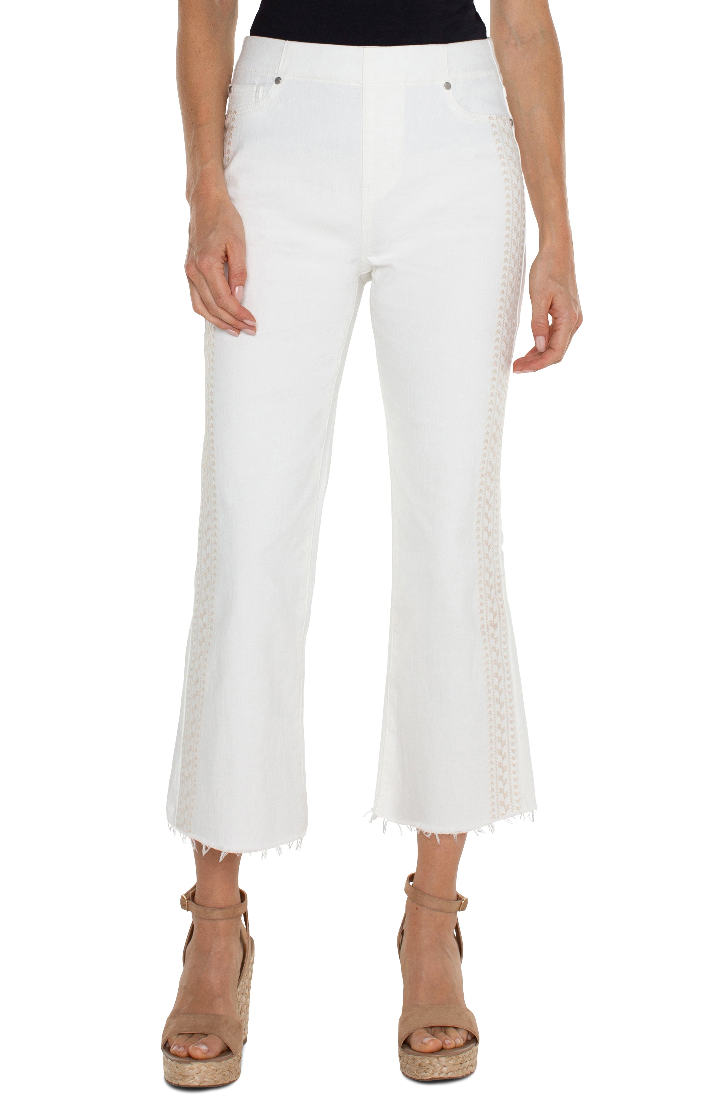 LVP Chloe Crop Flare with Fray Hem - Bright White Front View