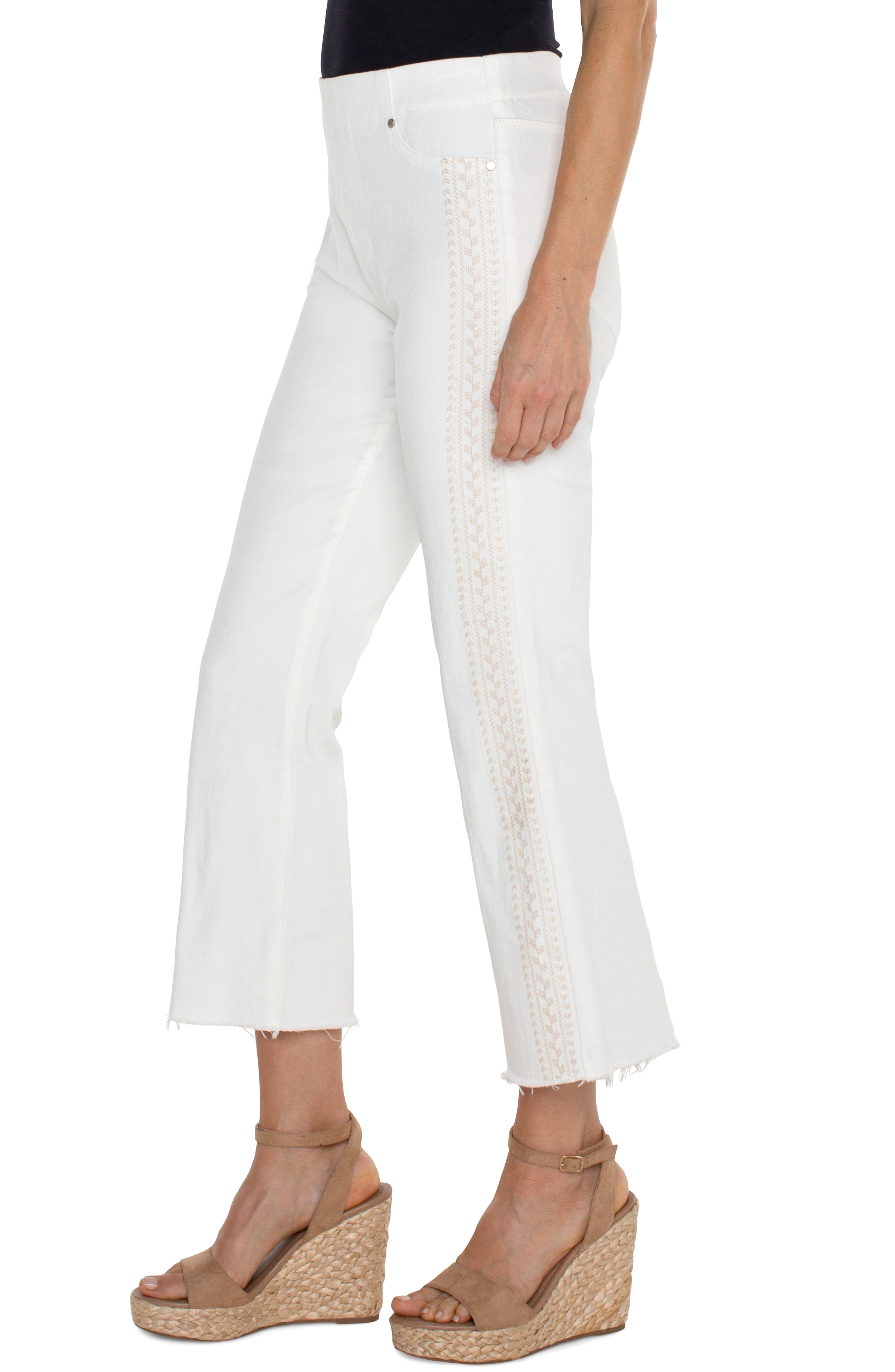 LVP Chloe Crop Flare with Fray Hem - Bright White Side View
