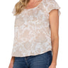 LVP Flutter Sleeve Woven Top - Tan White Floral Front View