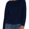 Liverpool Long Sleeve Miter Front Boat Neck Knit Top - Dark Navy Stripe Front View