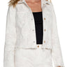 LVP Printed Cropped Jacket with Fray Hem - Ecru White Floral Front View