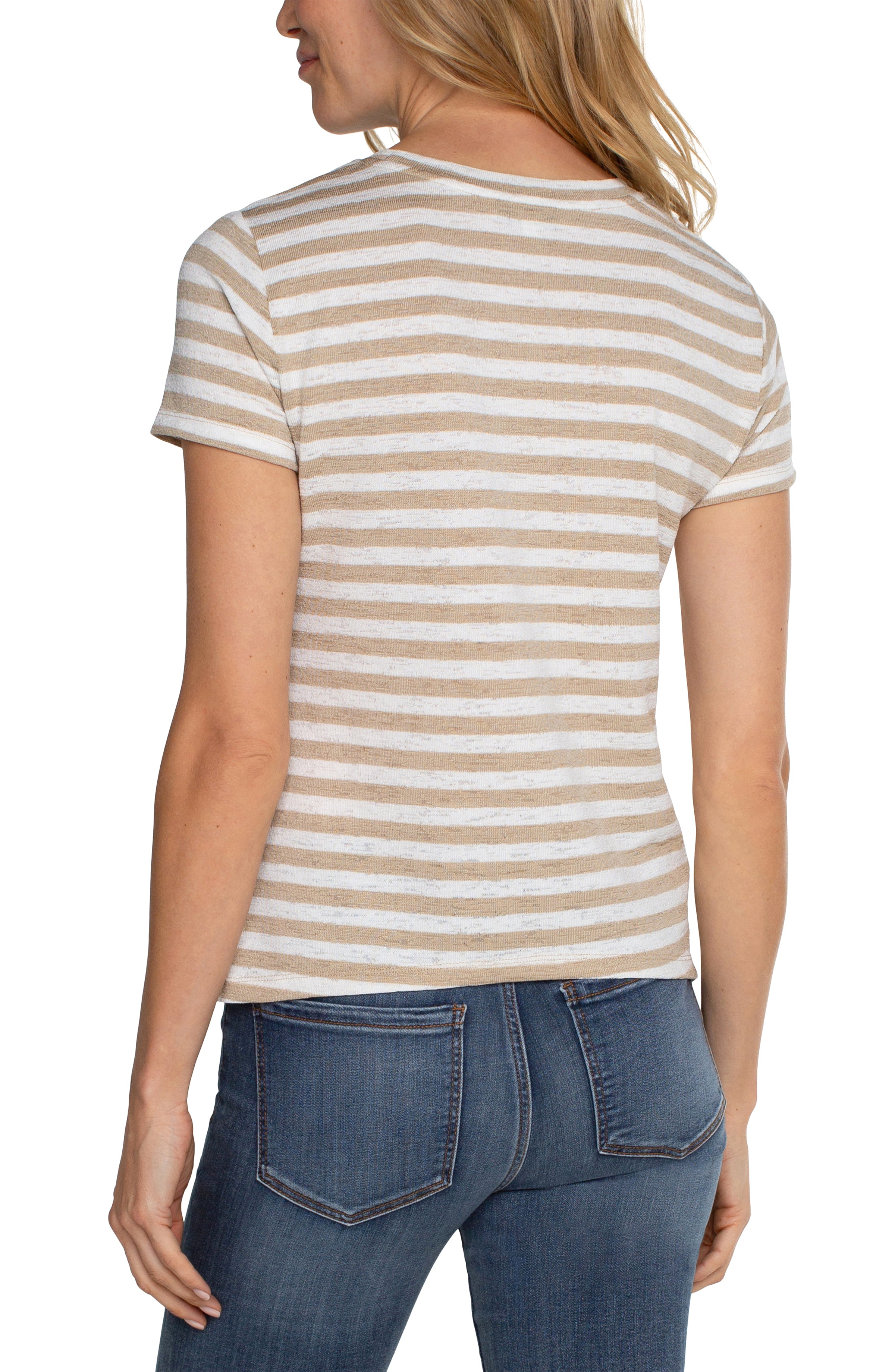 LVP Short Sleeve Kit Top - Cream with Tan Stripe Back View