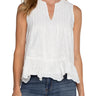 LVP Sleeveless Embroidered Woven Top with Pin tucks - White Front View