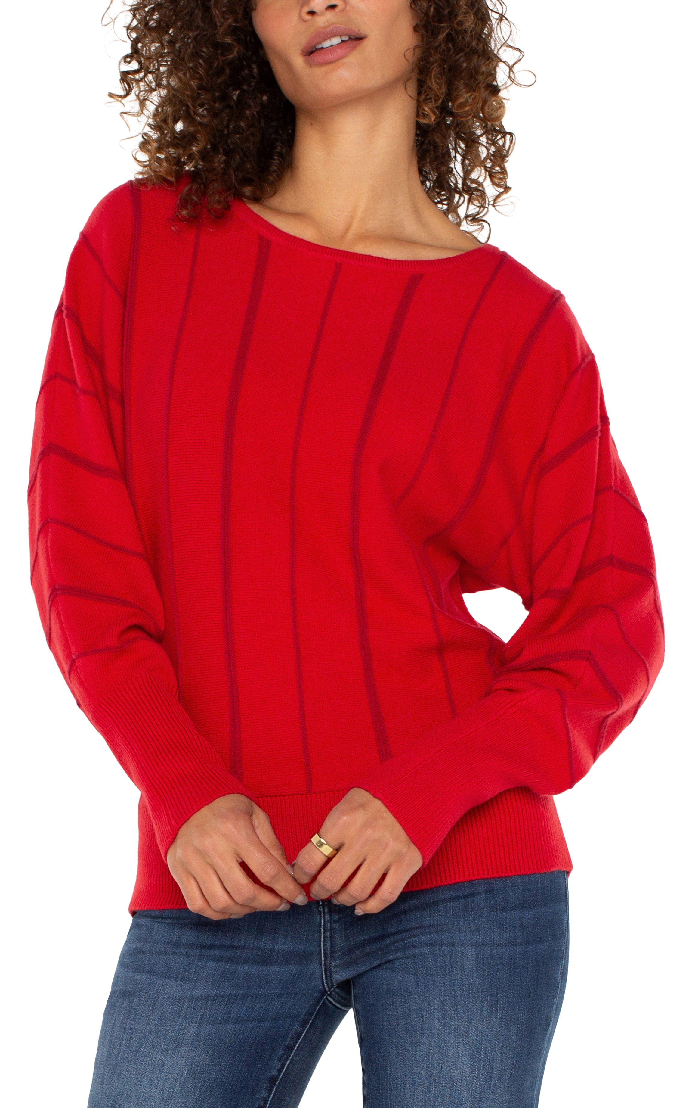 Liverpool Boat Neck Dolman Sweater - Tango Red Front View