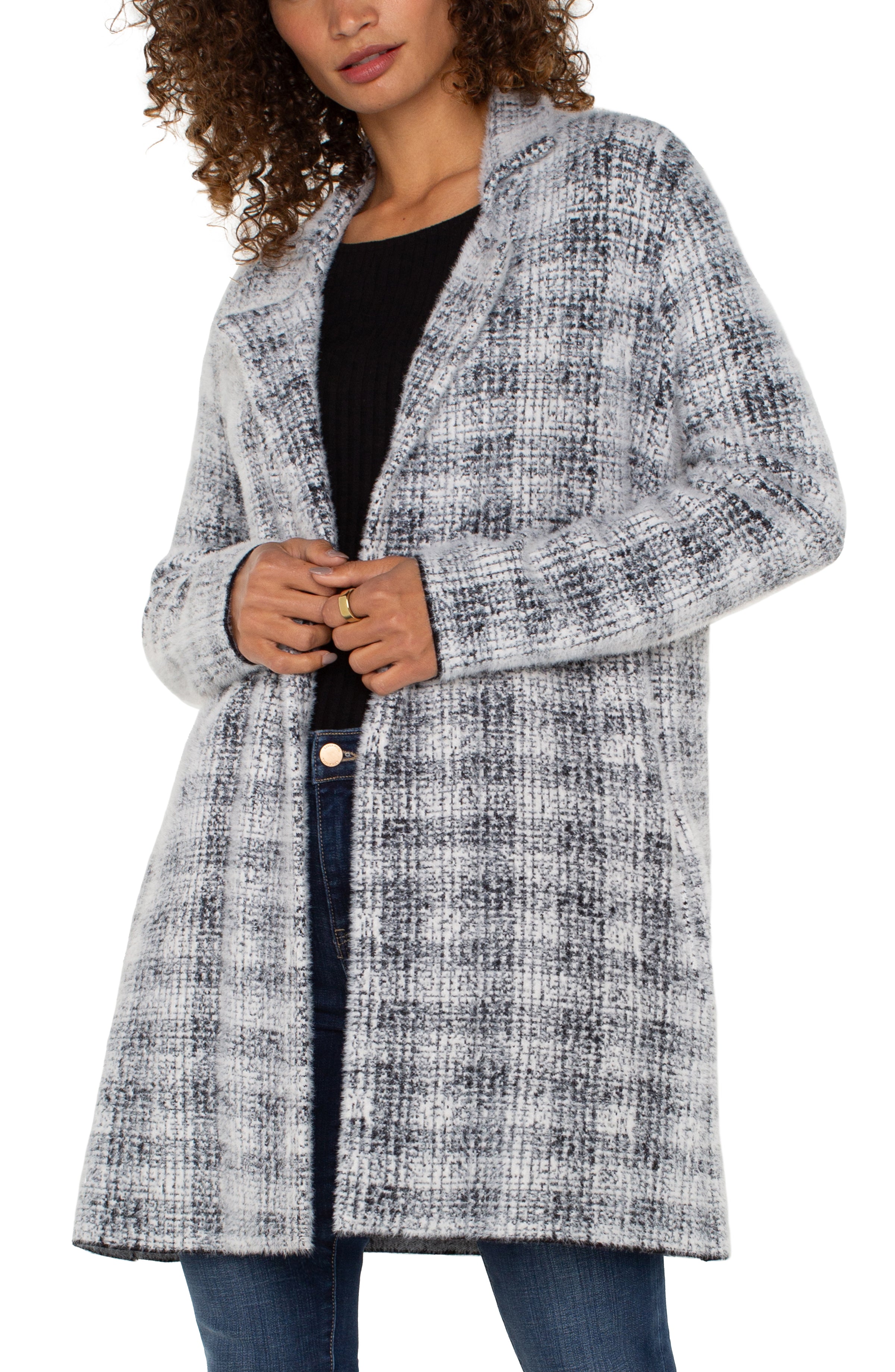 Liverpool Coatigan - Grey White Plaid Front View