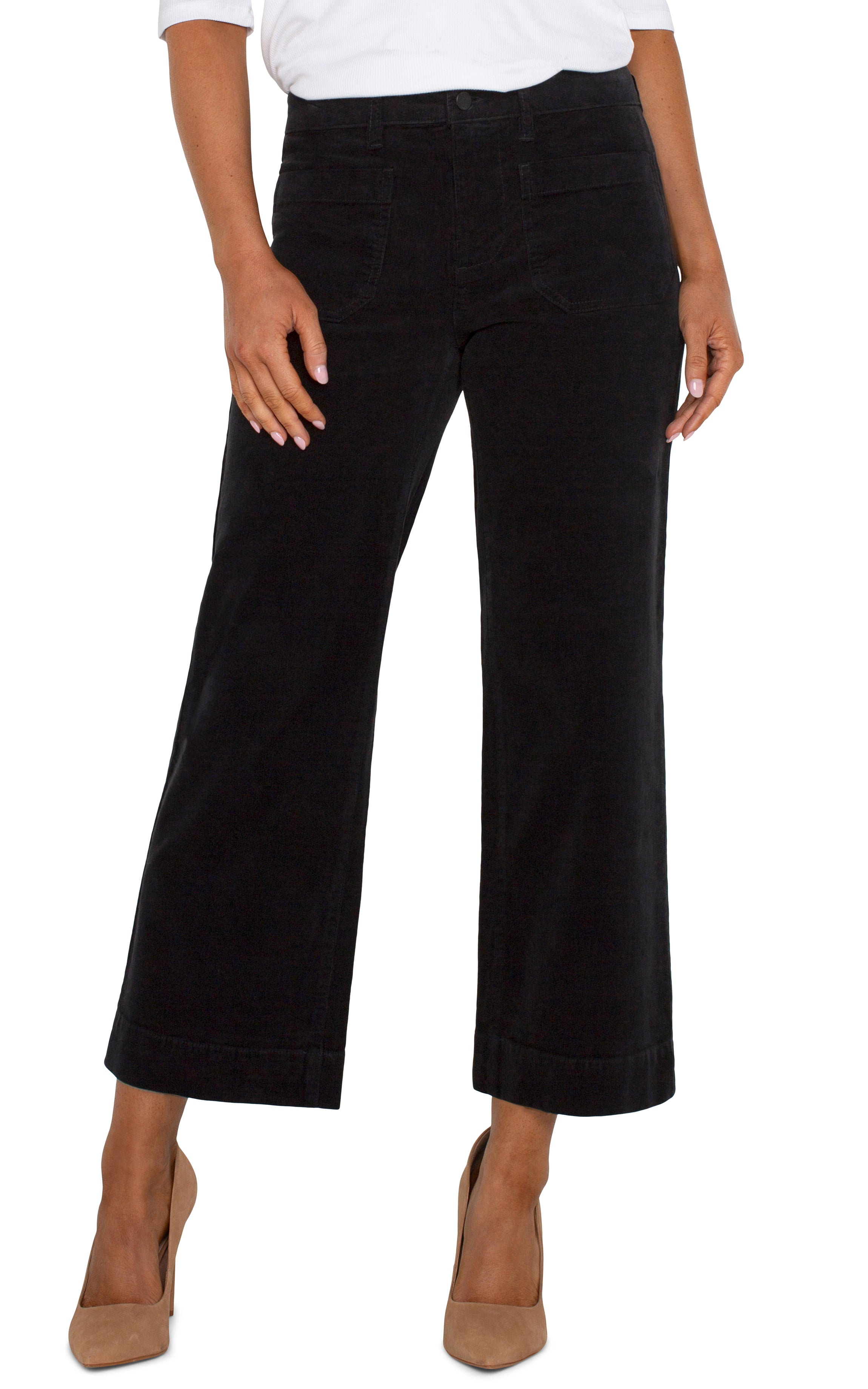 Liverpool Corduroy Crop Wide Leg - Onyx Front View