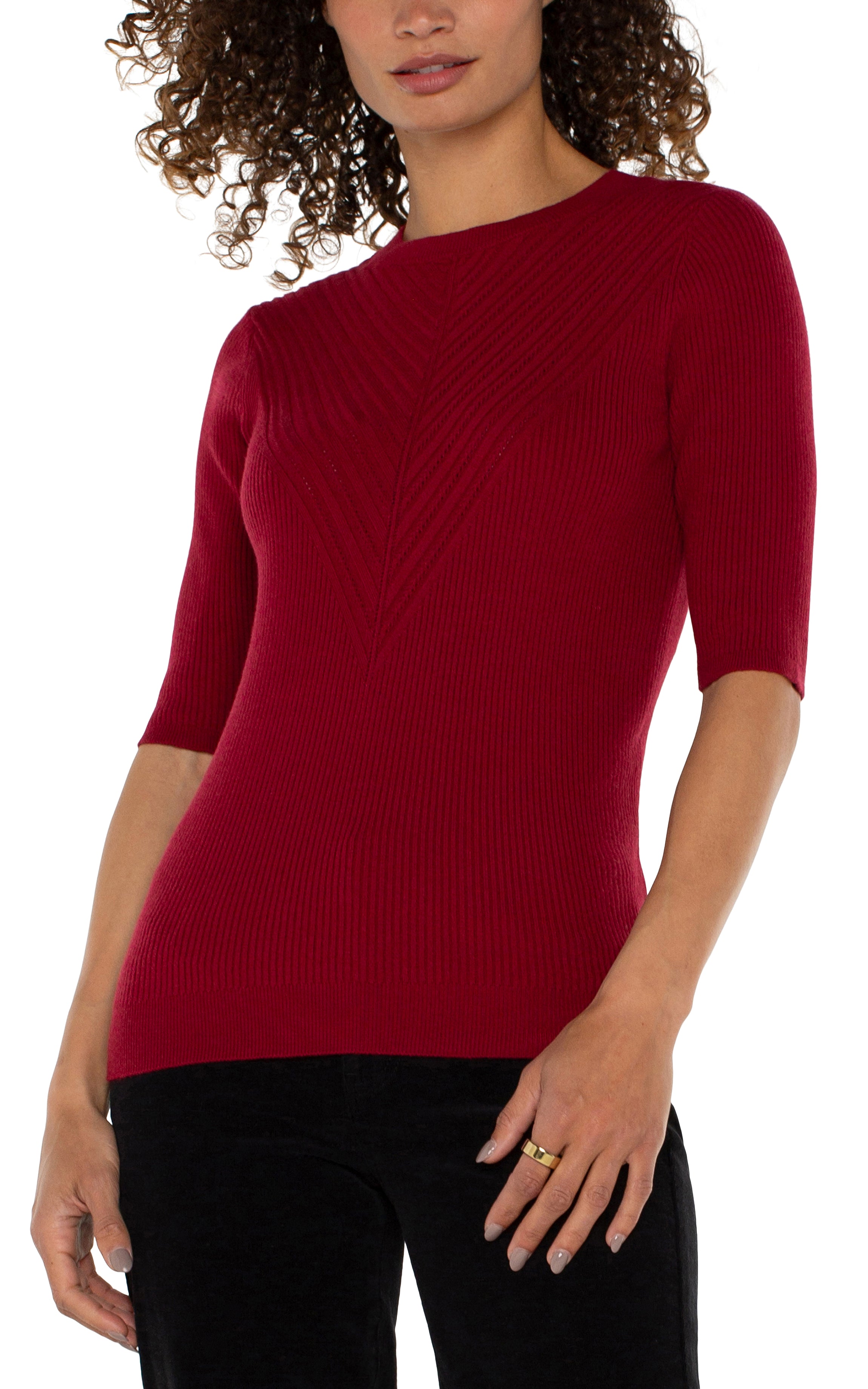 Liverpool Elbow Sleeve Crew neck Sweater - Ruby Red Front View