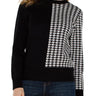 Liverpool Long Sleeve Crew Neck Blocked Sweater - Black White Houndstooth Front View