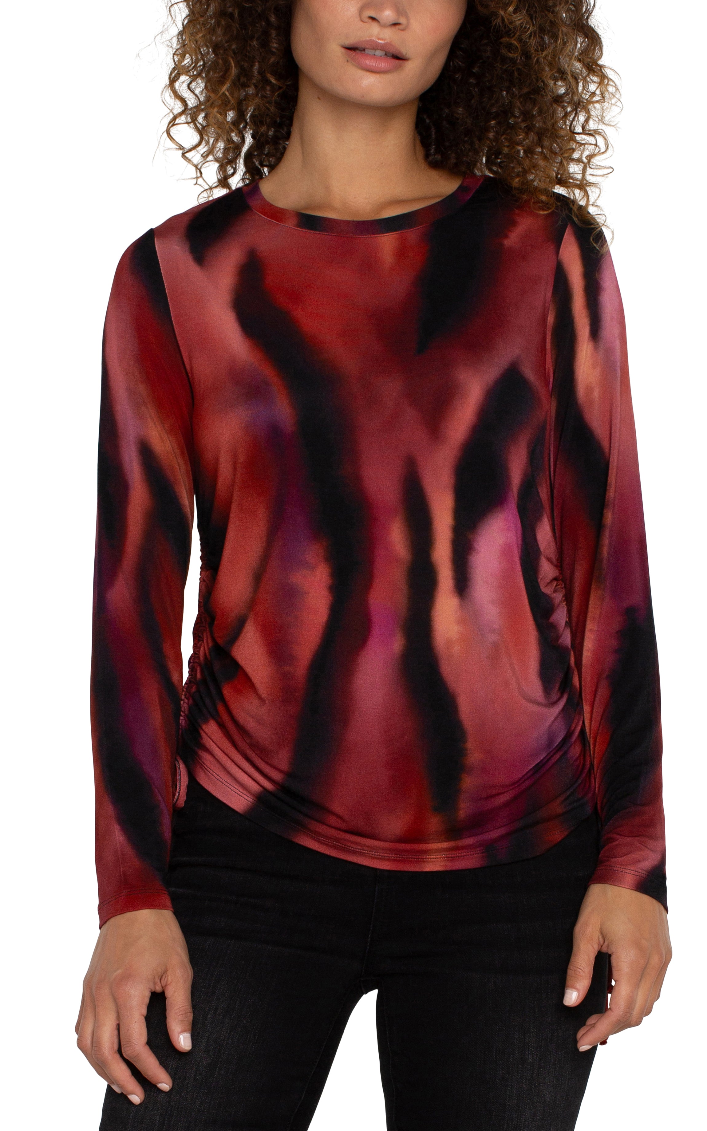 Liverpool Long Sleeve Crew Neck Knit Top - Fire Opal Front View