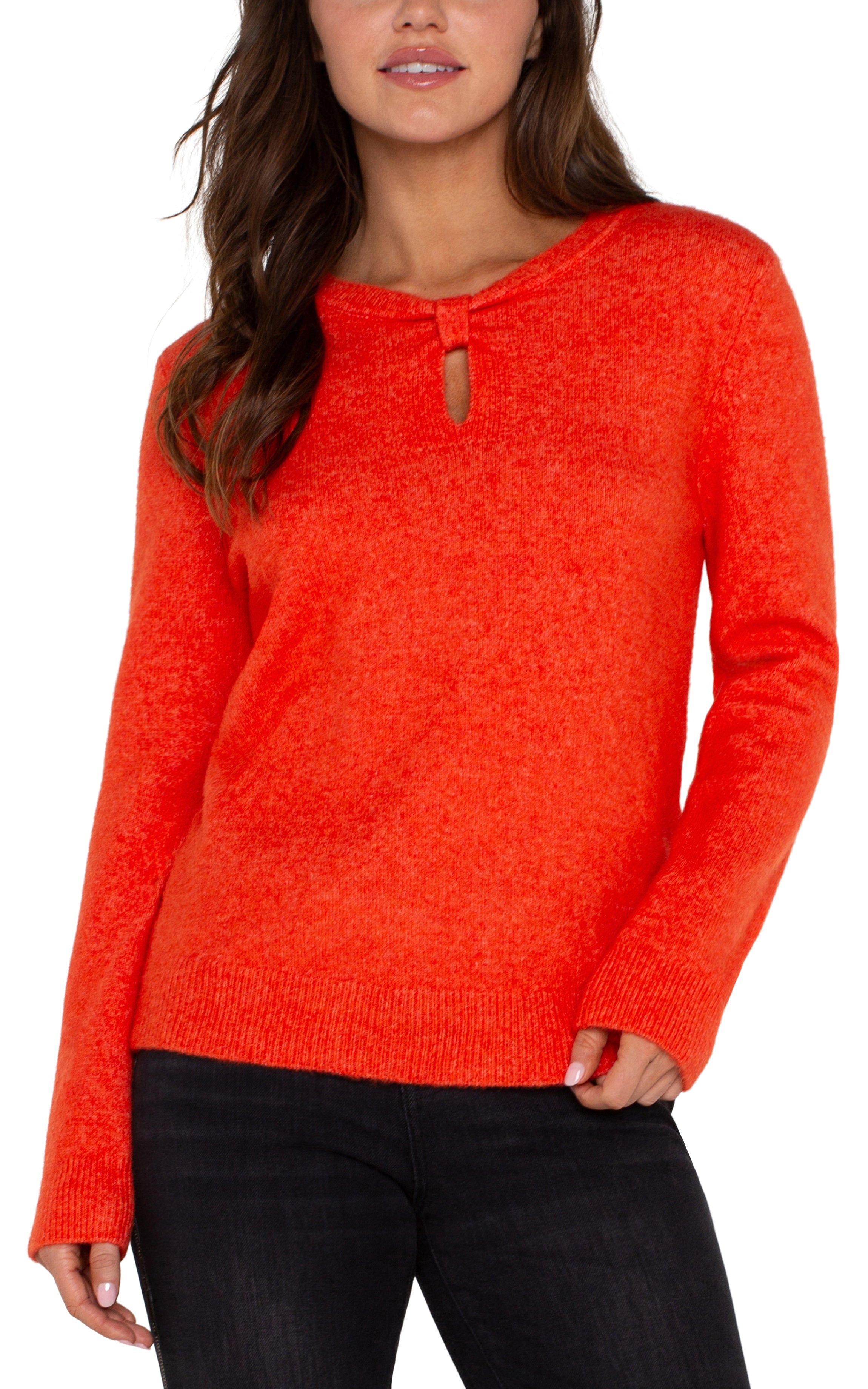 Liverpool Long Sleeve Cut Out Neck Sweater - Orange Front View