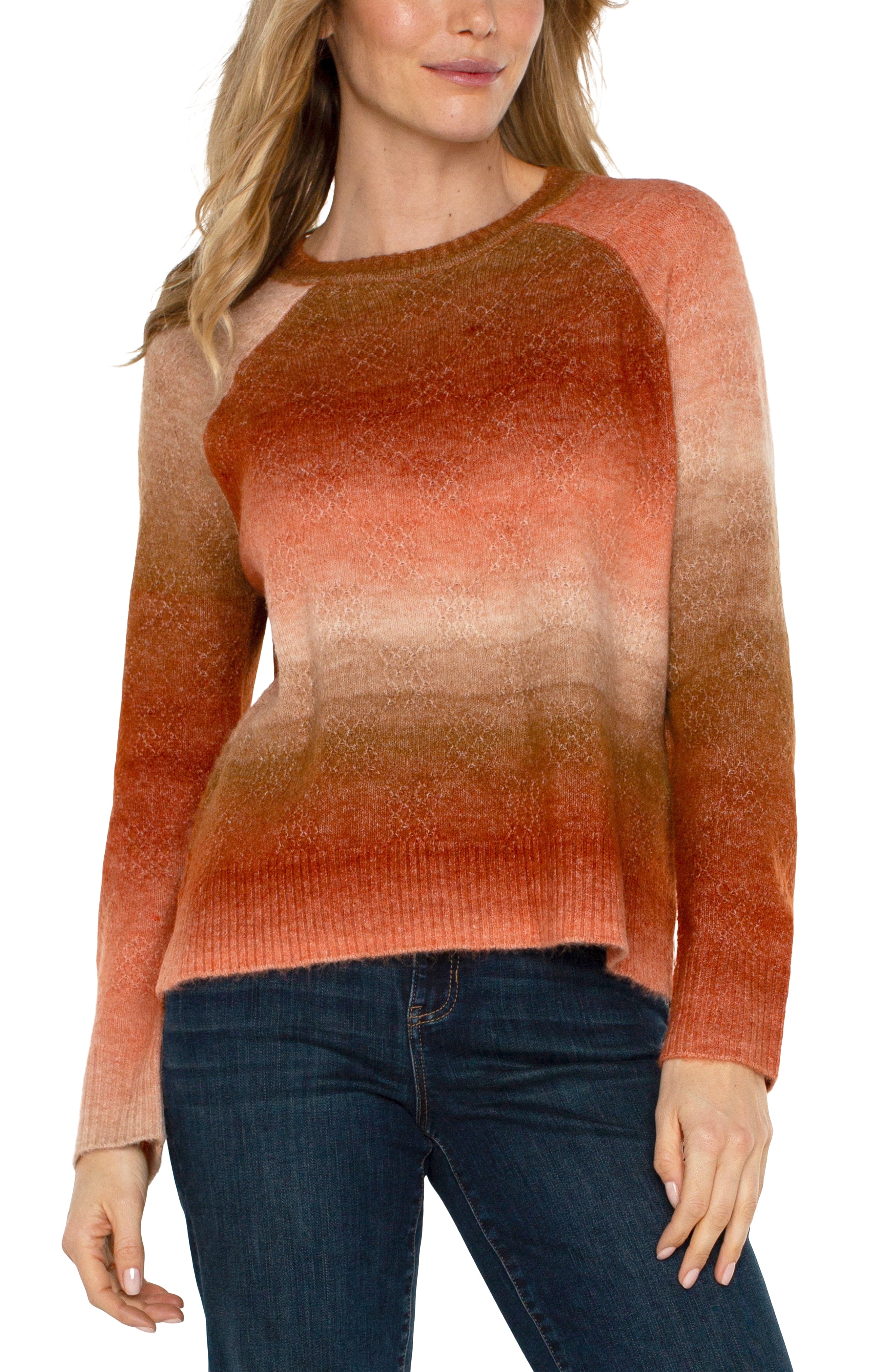 Liverpool Long Sleeve Raglan Sweater - Orange Ombre Front View