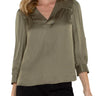 Liverpool Long Sleeve V Neck Blouse - Spanish Olive Front View