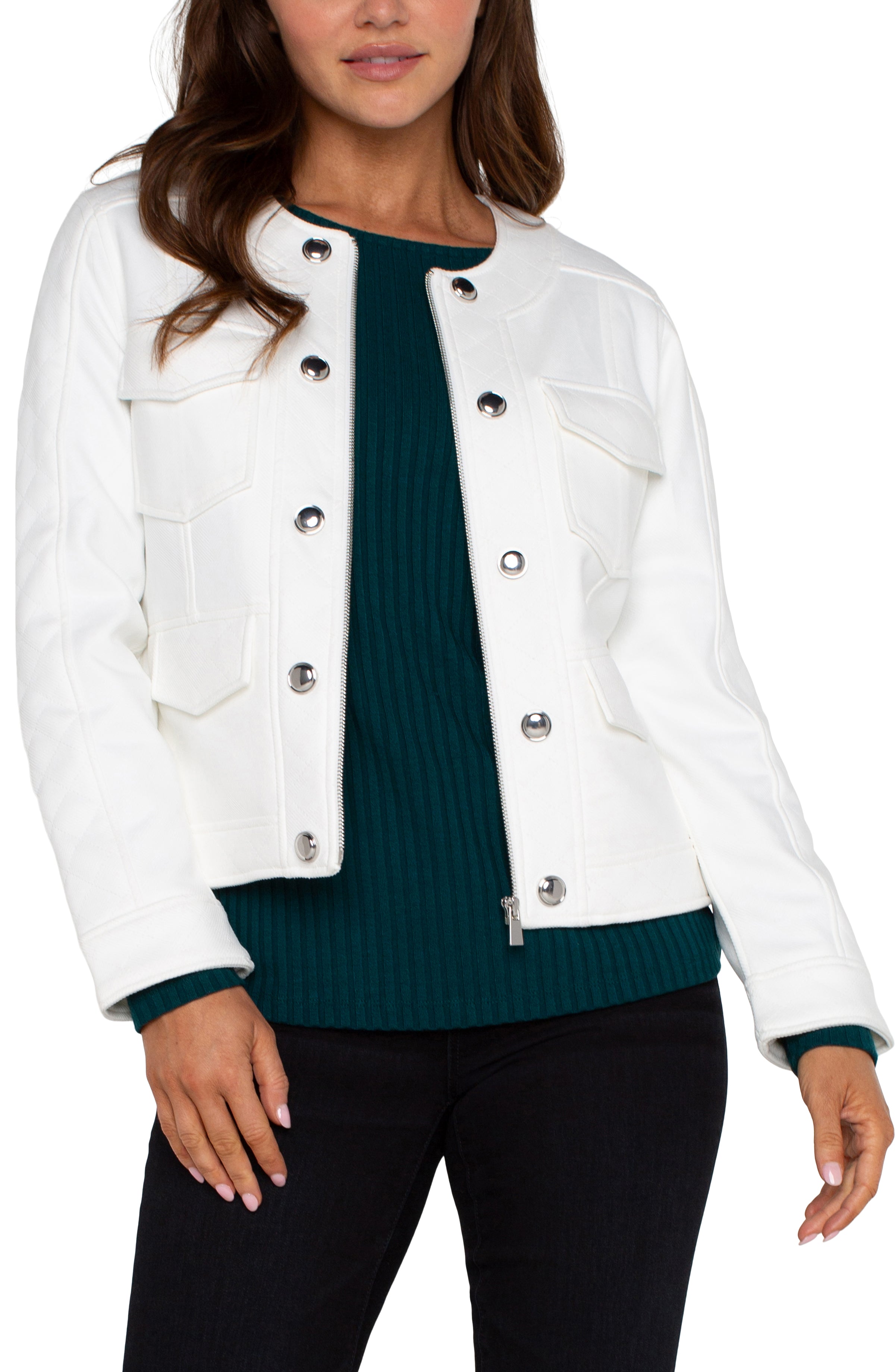 Liverpool Scoop Neck Quilted Jacket - Porcelain Front View