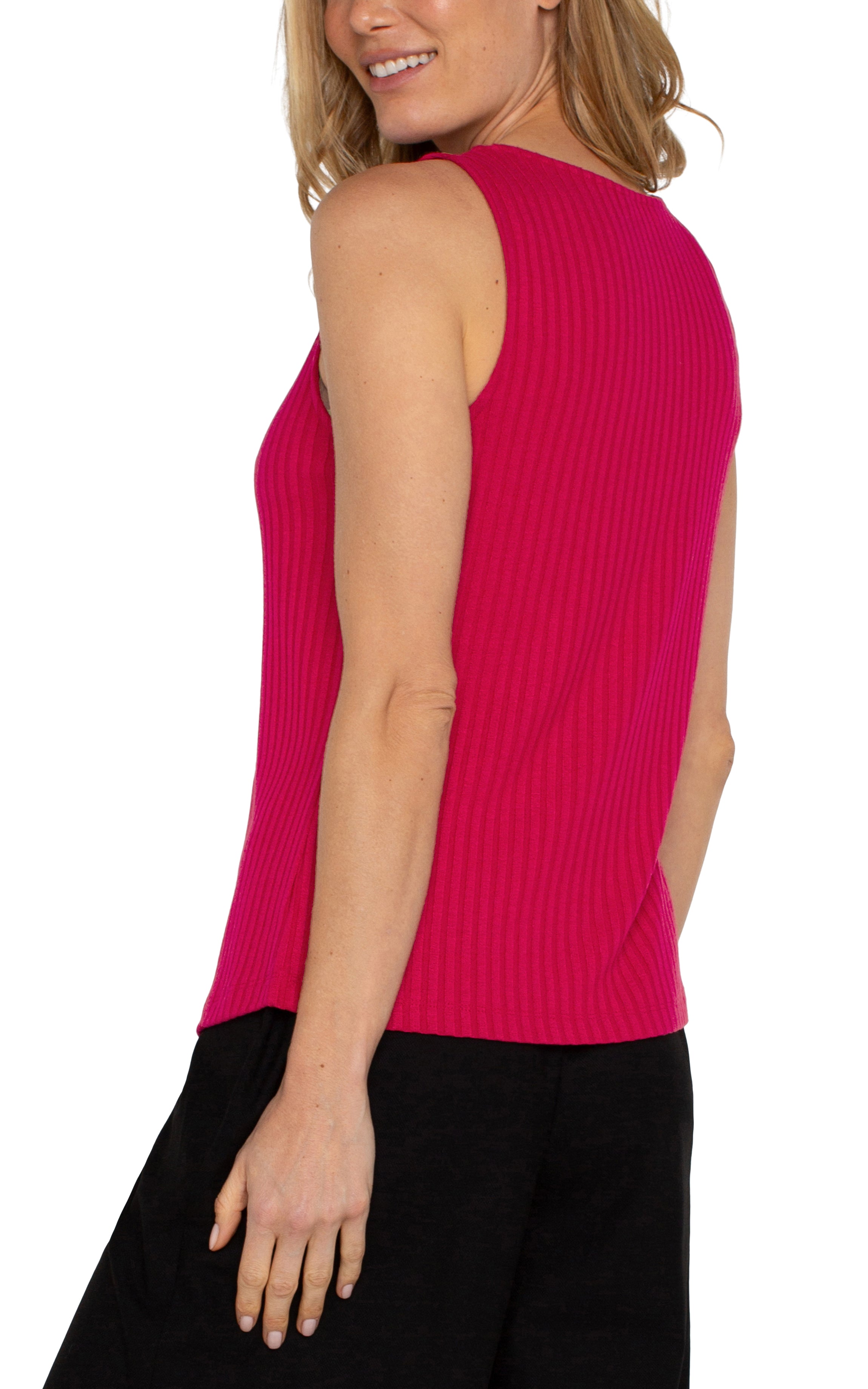 Liverpool Sleeveless Boat Neck Rib Top - Star Ruby  Back View