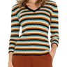 Liverpool Three Quarter Sleeve V Neck Sweater - Ocean Multi Stripe Front View