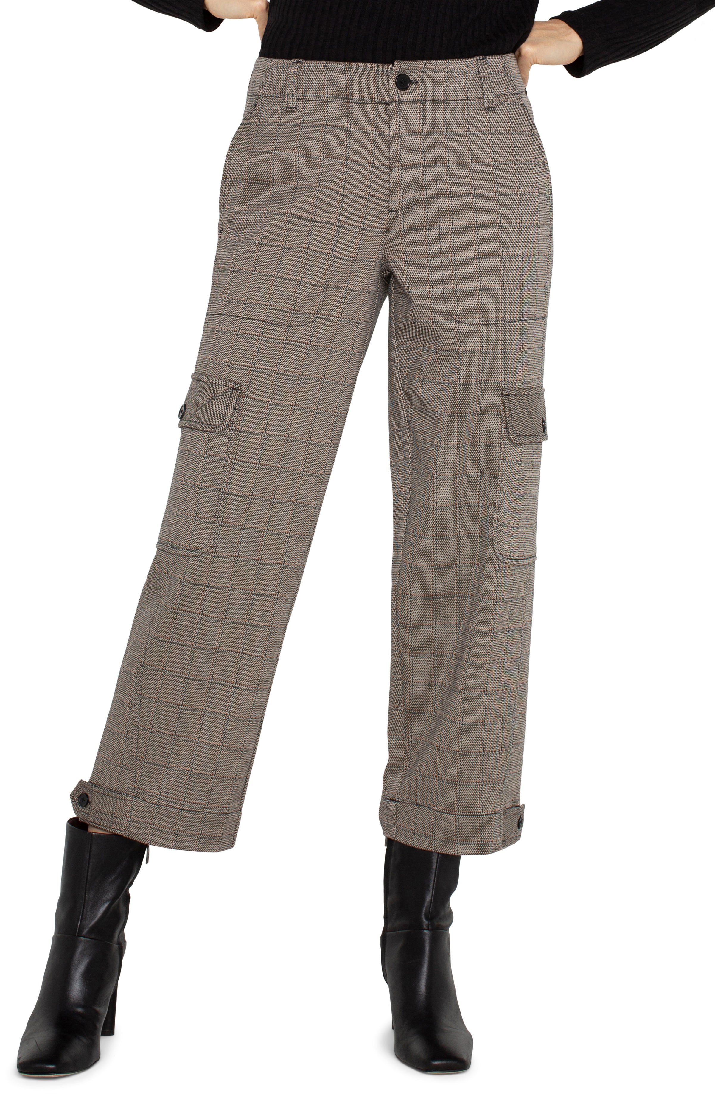 Liverpool Utility Crop Cargo - Peppercorn Plaid Front View