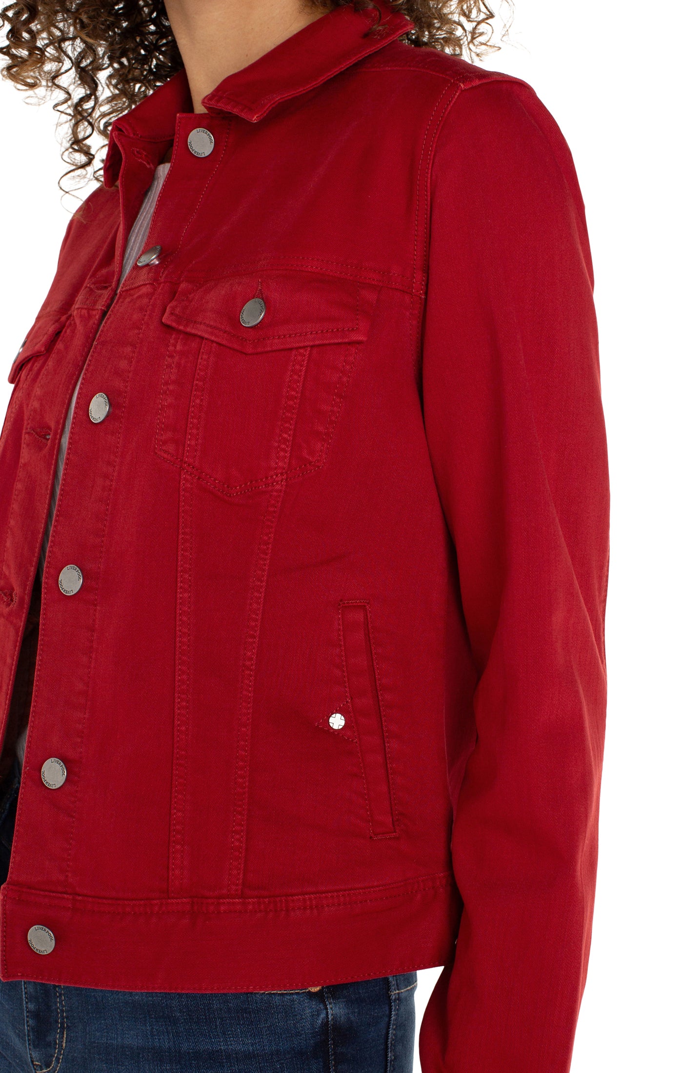 Liverpool Classic Jean Jacket - Carnelian Close Up View