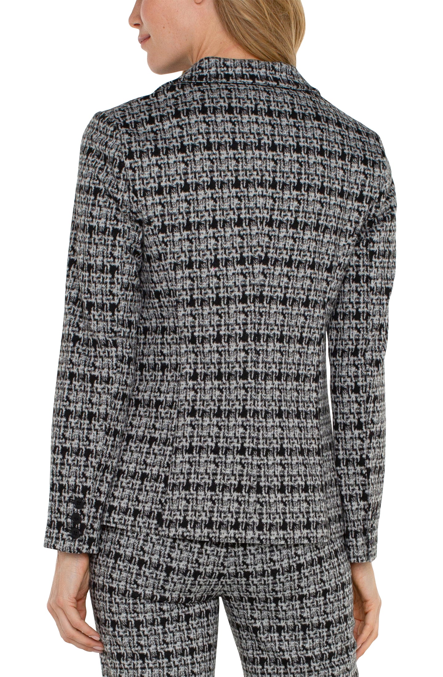 Liverpool Fitted Blazer - Black Grey Plaid Front Back View