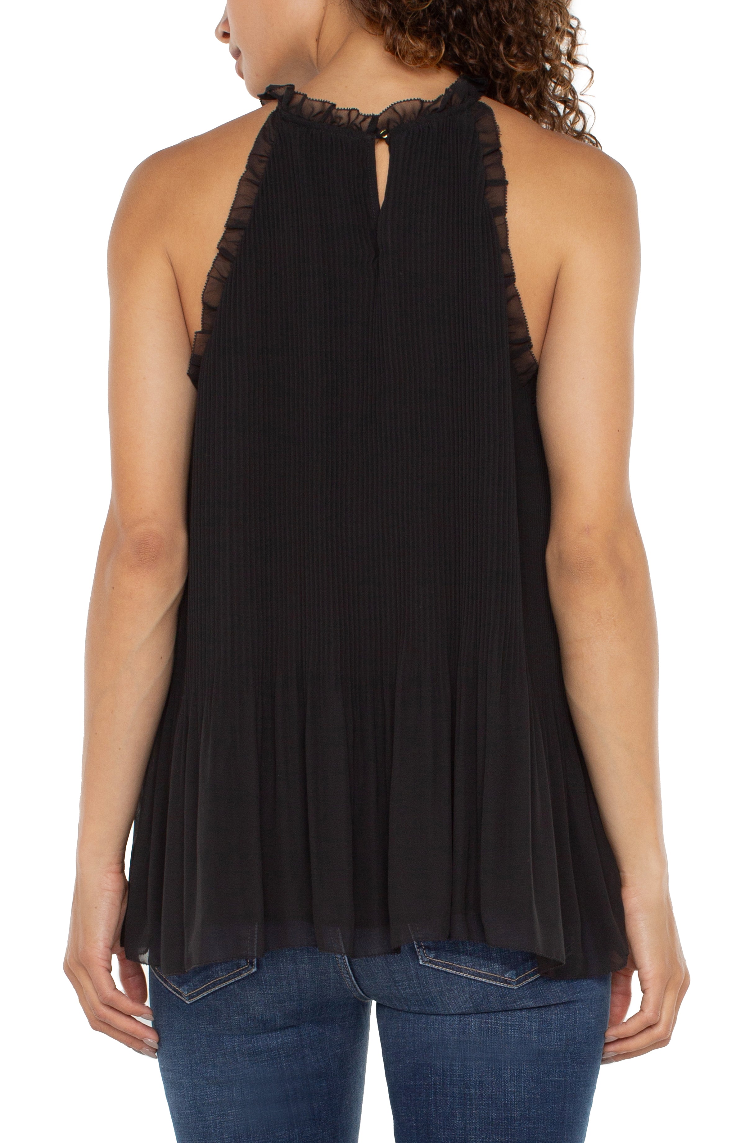 Liverpool Sleeveless Pleated Halter Top - Black Back View