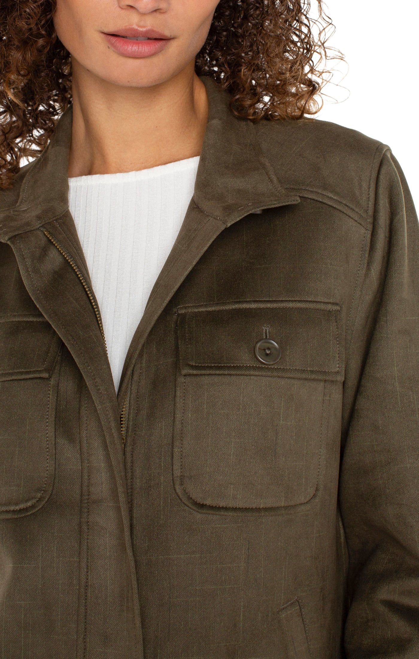 Liverpool Utility Jacket - Olive Close Up View